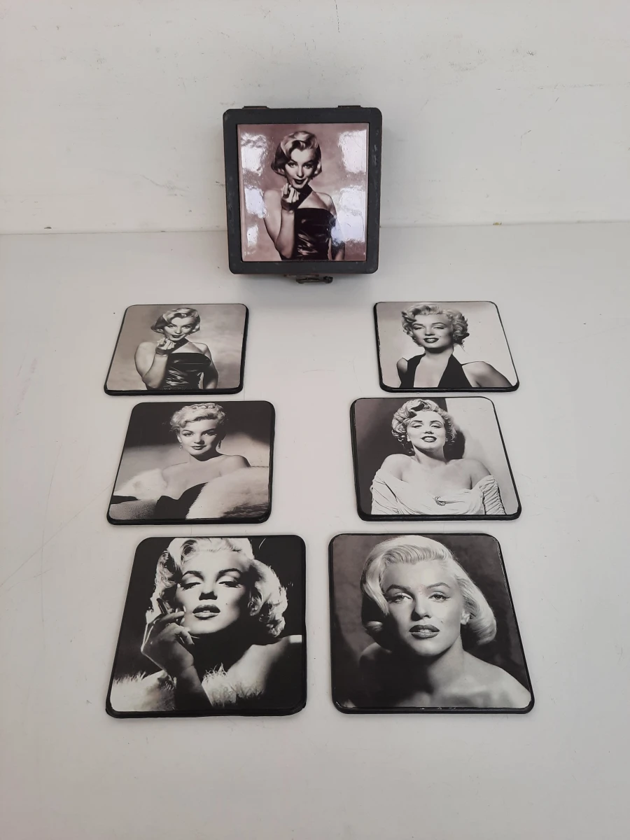 KARE Design Marilyn Monroe Onderzetters (6-delige set) in Houten Opbergdoosje