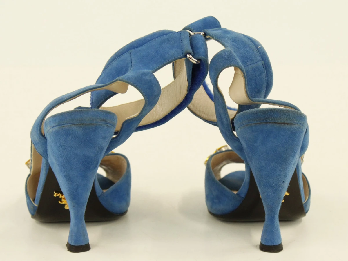 Prada Milano - blauwe suède hoge hakken met gele sierstenen