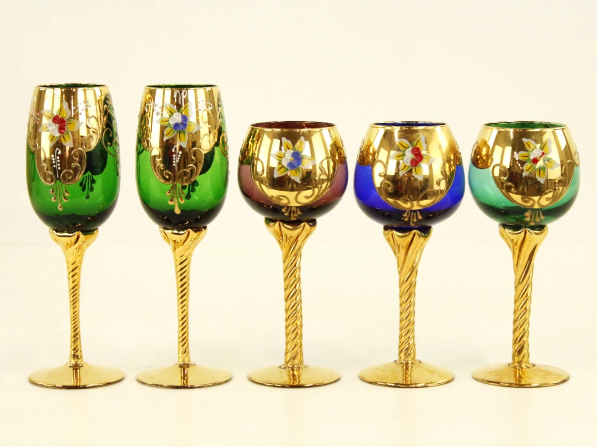 Set van 5 Vintage Murano wijn & Champagneglazen