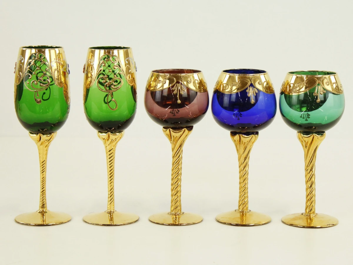 Set van 5 Vintage Murano wijn & Champagneglazen