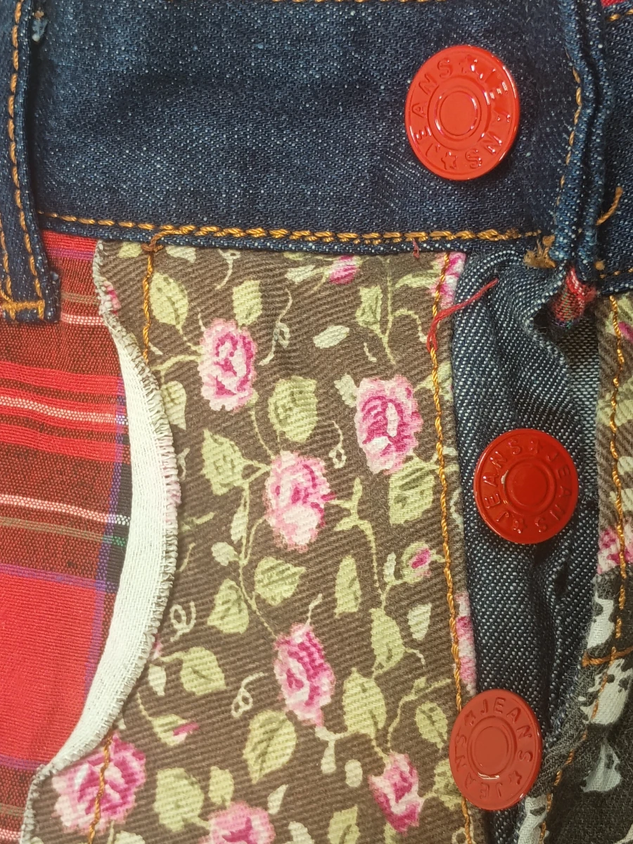 BiePa Jeans 1971 patchwork jeansbroek met diverse stoffen en prints