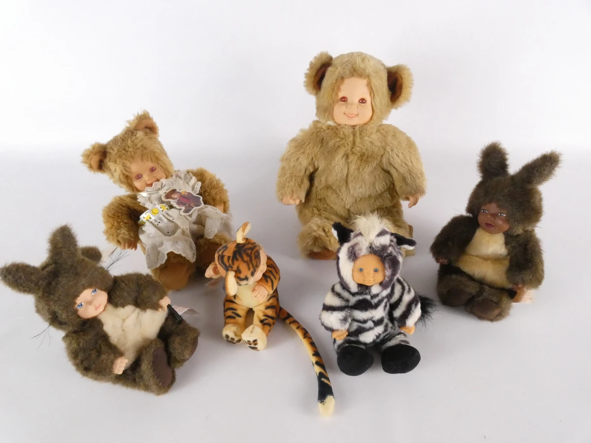 Set van 6 vintage Anne Geddes poppen in dierenkostuum
