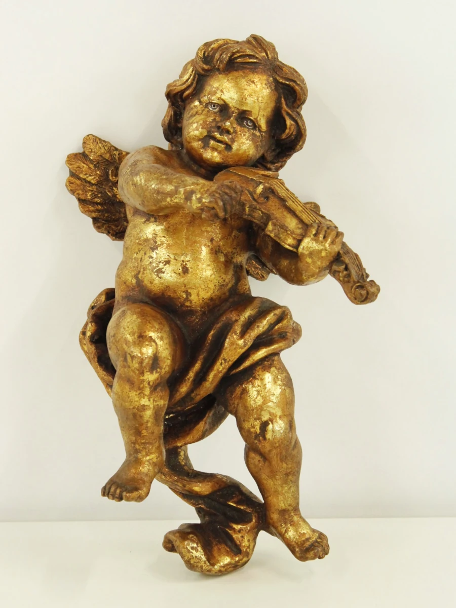 Decoratieve, gouden engelbeeldje met viool
