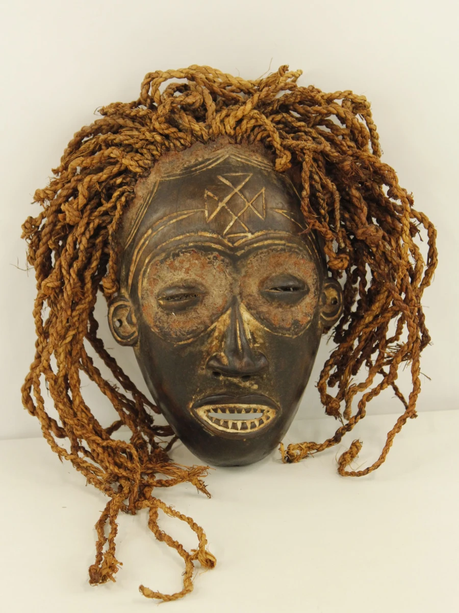 XL Chokwe Masker Mwana Pwo met hoofdtooi & vlechten