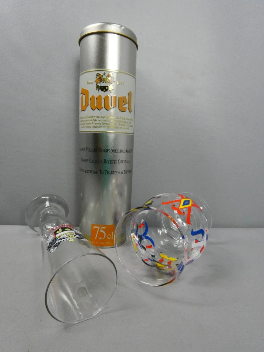 Set van 2 Duvel bierglazen met metalen bewaardoos