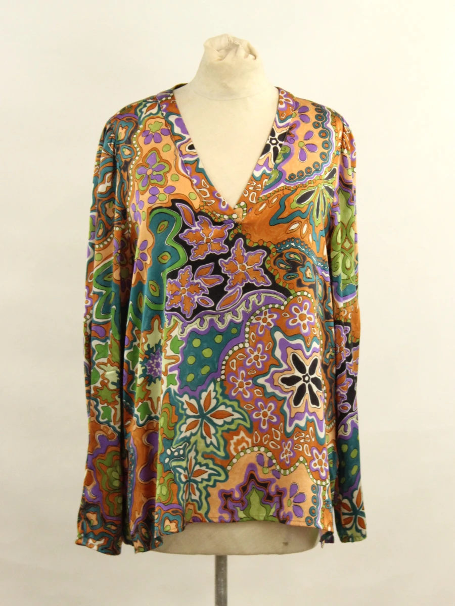 Momonì - zijden blouse met kleurrijke print