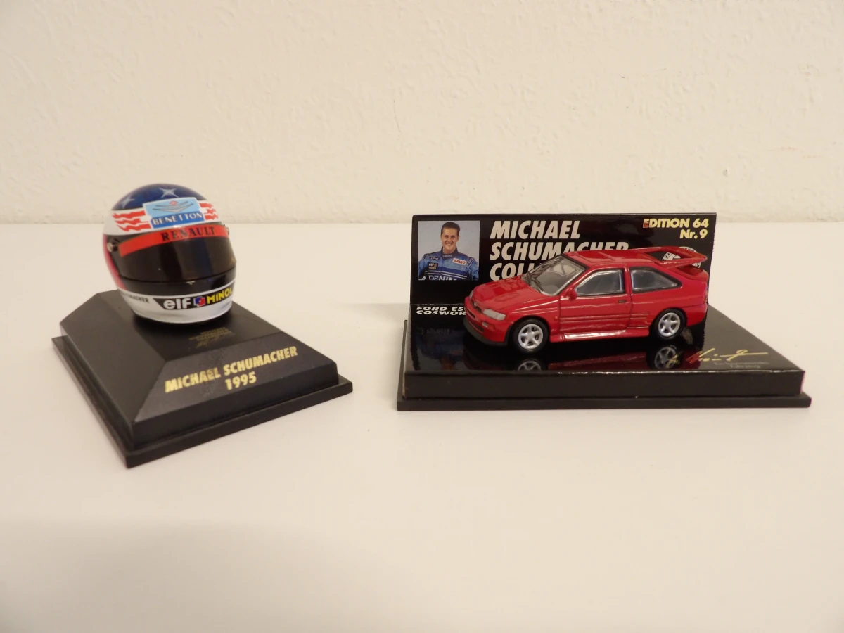 Michael Schumacher Collection miniatuur helm en modelauto set