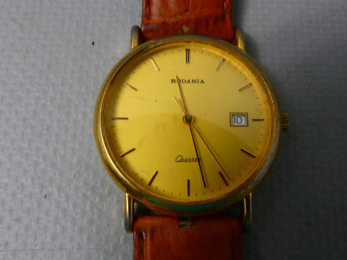 Vintage horloge Rodania met leren band in doos