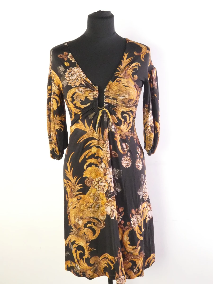 Dames jurk met barokprint en halflange mouwen