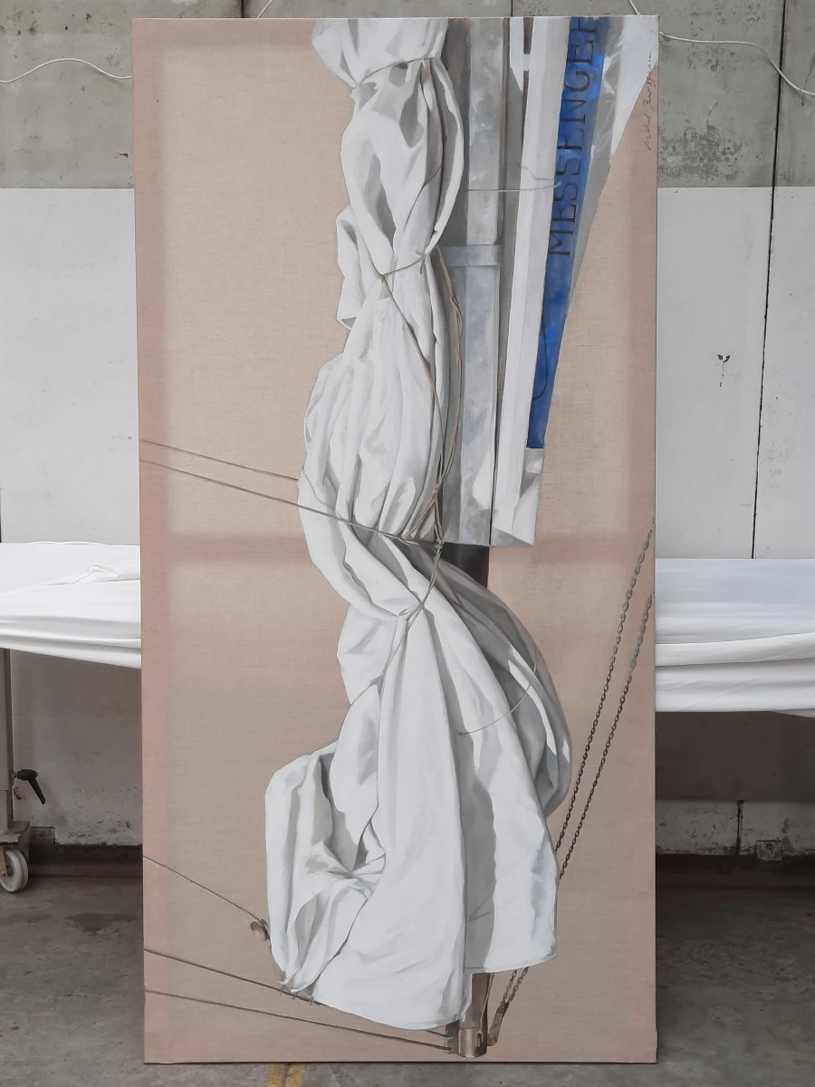 Monumentaal hyperrealistisch schilderij door Michel Buylen (1953)