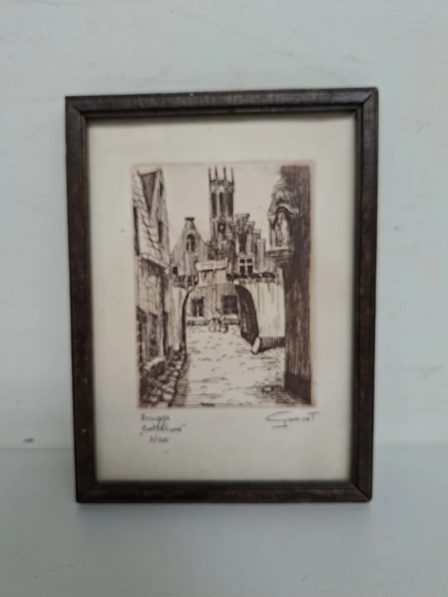 🎨 Originele Ets "Brugge Godshuis" – Handgesigneerd & Genummerd (Oplage 3/100)
