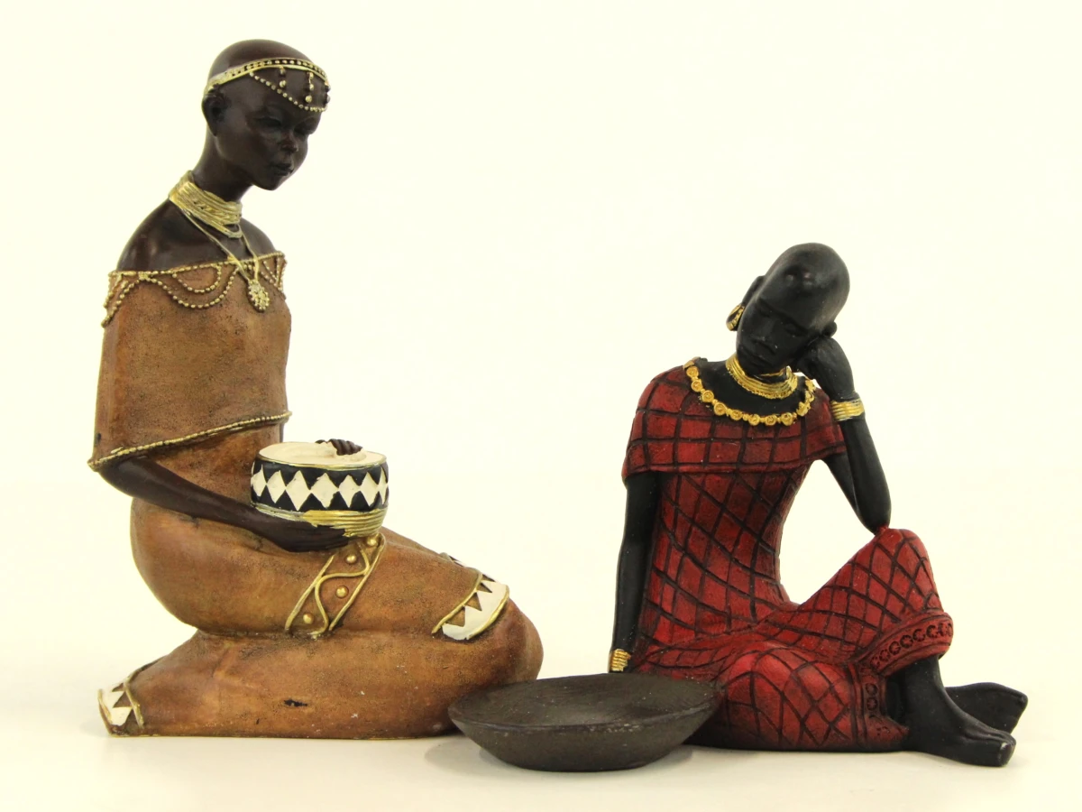 Set van 2 decoratieve Afrikaanse beeldjes