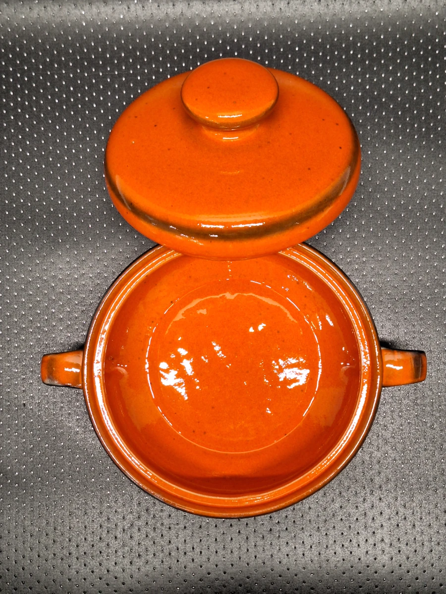 11-delige oranje keramieken brunch- en koffieset met serveerplateau - jaren '70