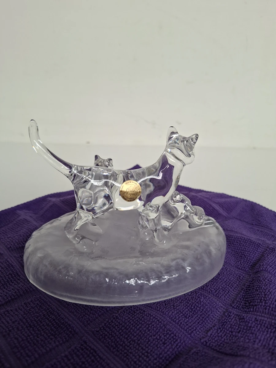 🐈‍⬛  Luxe Kristallen Kattenfamilie Beeldje – Cristal d'Arques (Frankrijk) – Vintage