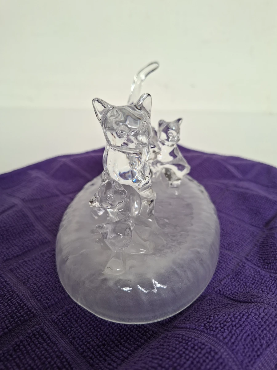 🐈‍⬛  Luxe Kristallen Kattenfamilie Beeldje – Cristal d'Arques (Frankrijk) – Vintage