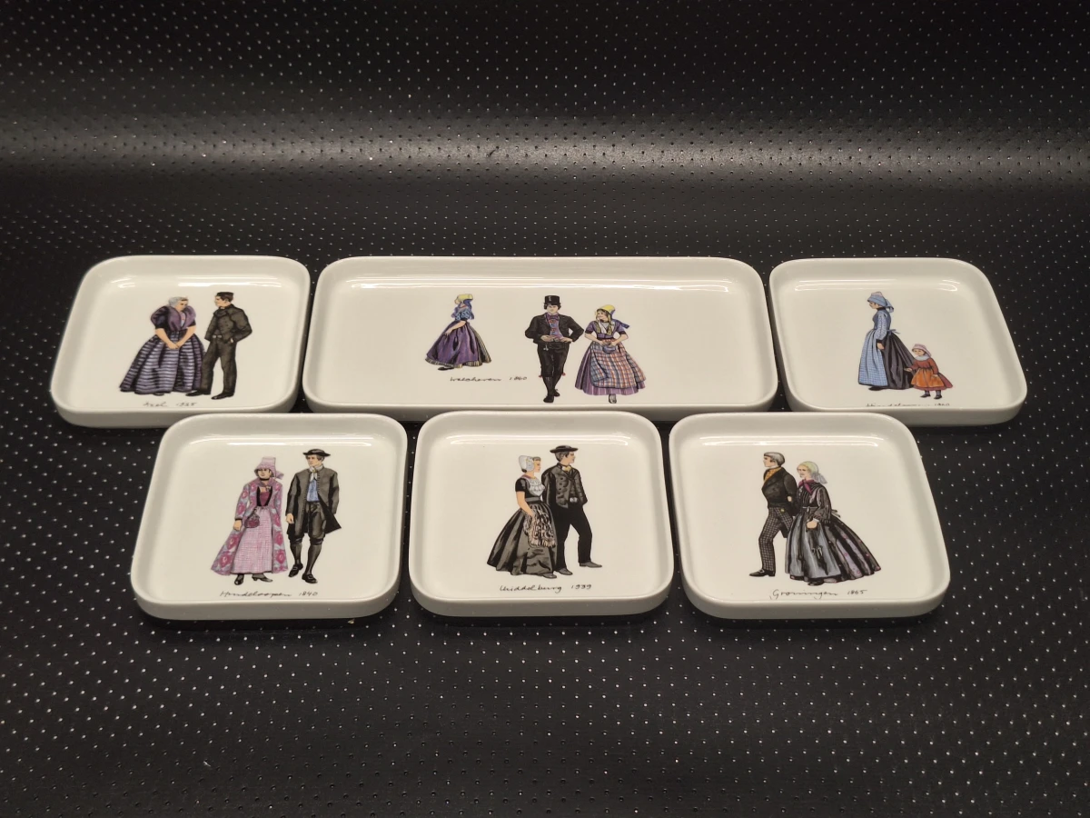 Vintage Villeroy & Boch gebakset - Nederlandse klederdrachten (6-delig)