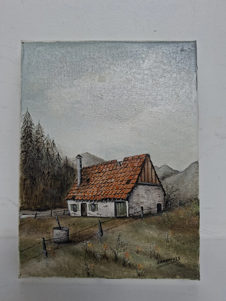 🖼️ Sfeervol Landelijk Schilderij – Oude Hoeve / Boerderij – Gesigneerd E. Danneels