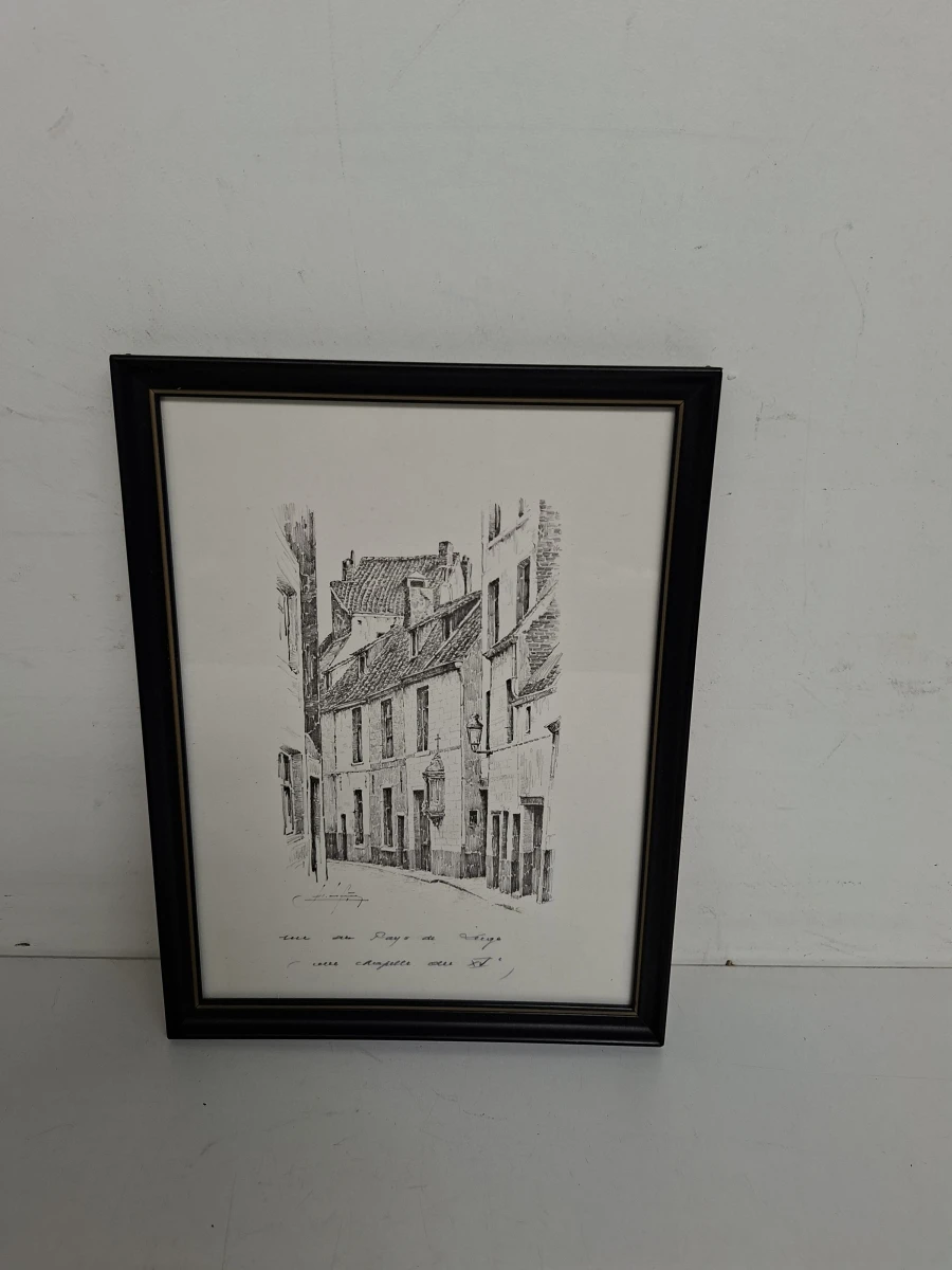 🖼️  Set van 5 Ingelijste Architectonische Stadsgezichten / Etsen – o.a. Antwerpen & Brussel