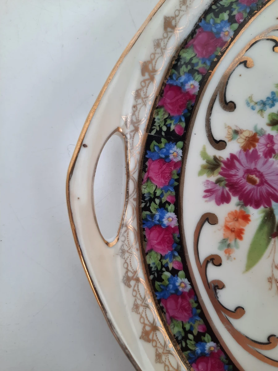 Antiek Porseleinen Dienblad – Romantische Scène & Bloemen – Witte & Co. Amsterdam