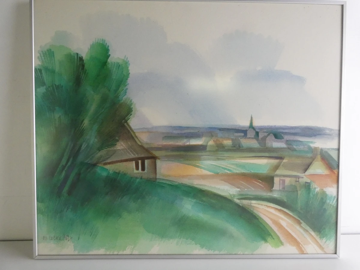Aquarel landschap in aluminium lijst