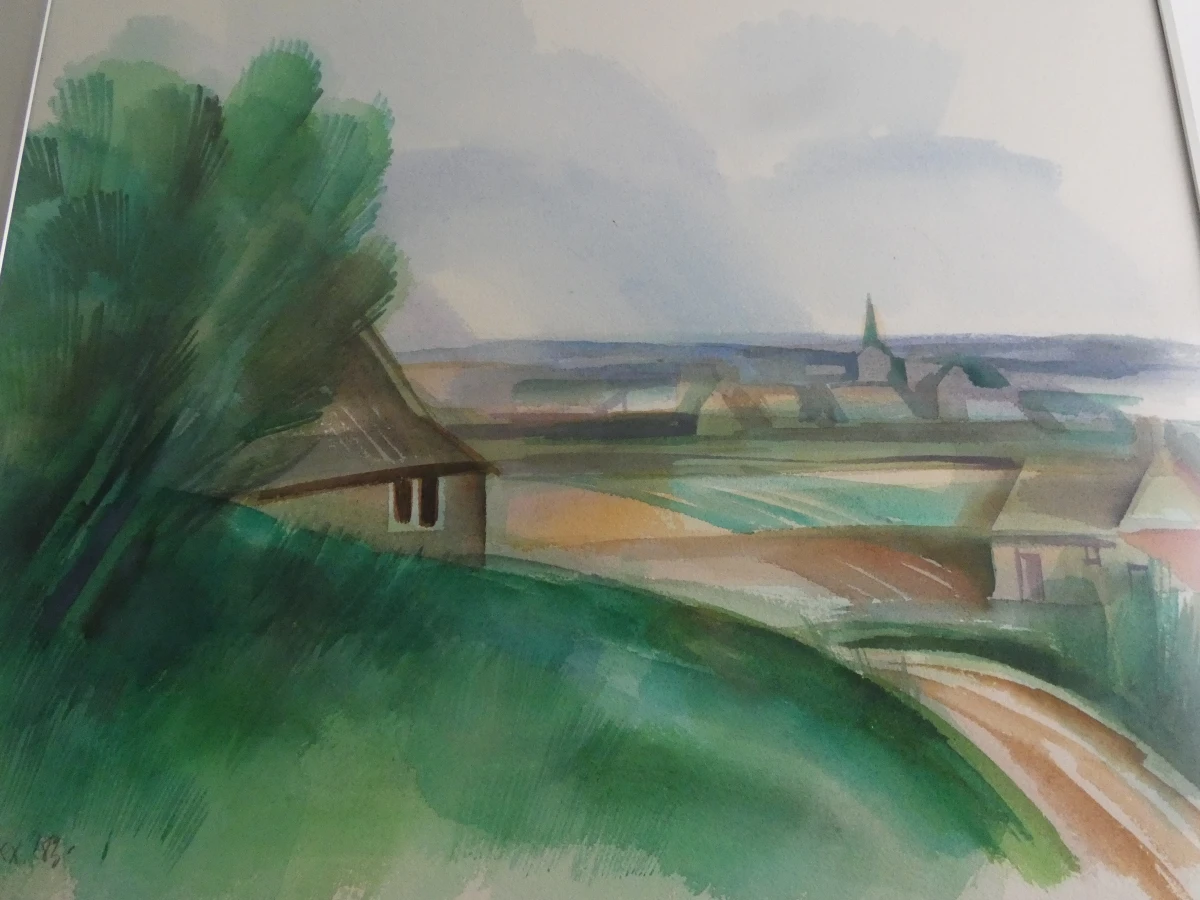 Aquarel landschap in aluminium lijst