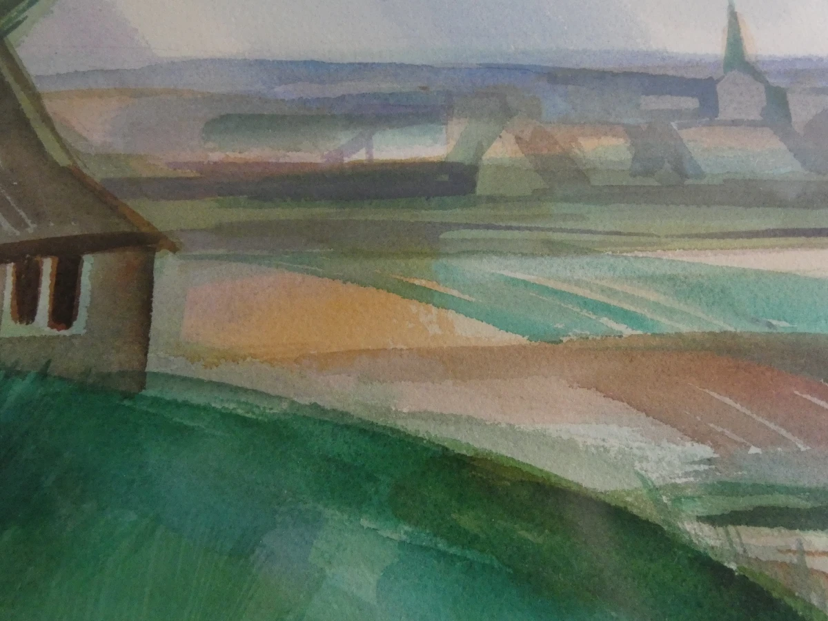 Aquarel landschap in aluminium lijst