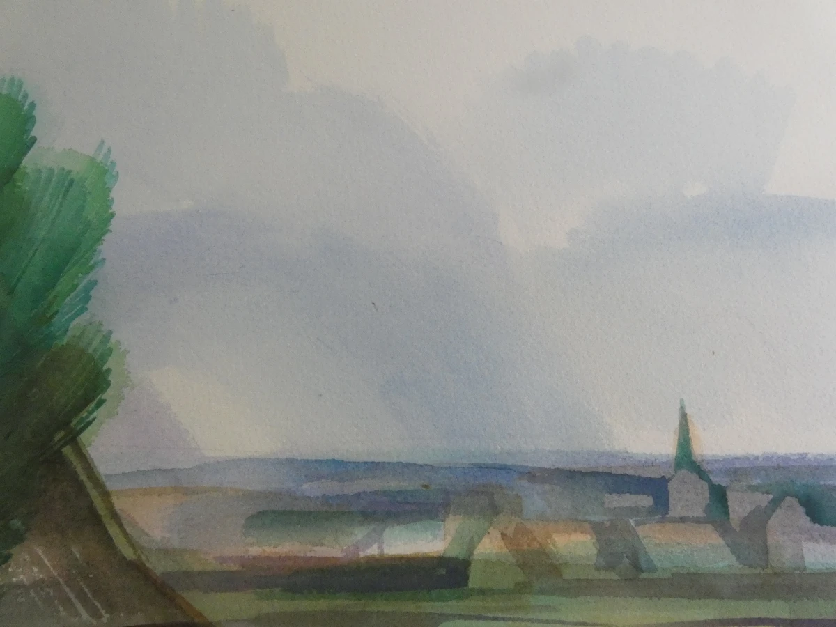 Aquarel landschap in aluminium lijst