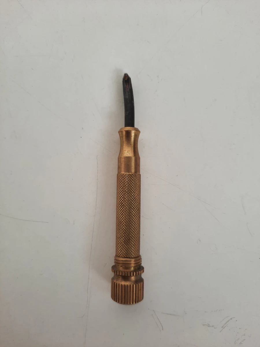 Vintage Messing 6-in-1 Nestbare Hamer & Schroevendraaier Multitool – Jaren 50/60