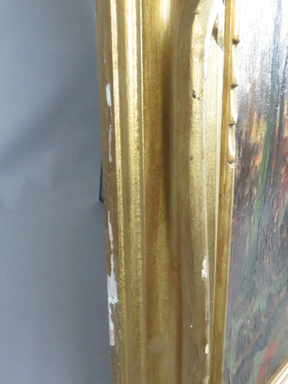 Olieverfschilderij op hout met landelijke herfstscène, gesigneerd Jacoby