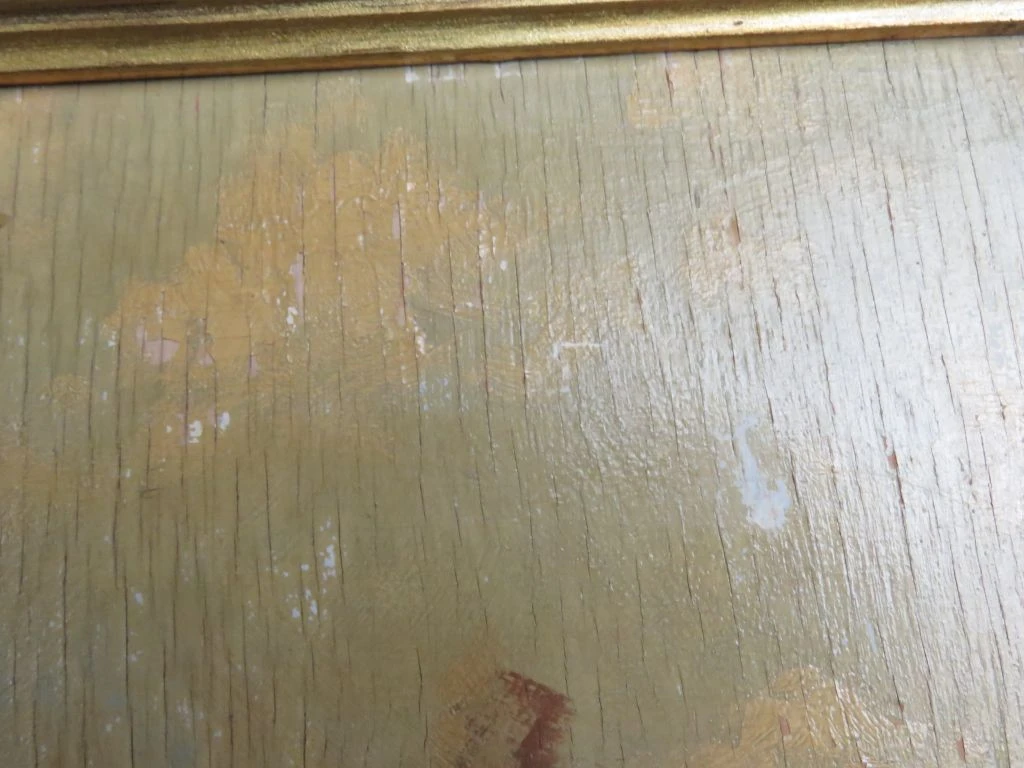 Olieverfschilderij op hout met landelijke herfstscène, gesigneerd Jacoby