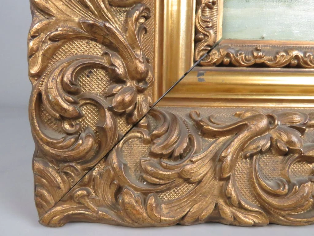 Olieverfschilderij landschap met meer en huis