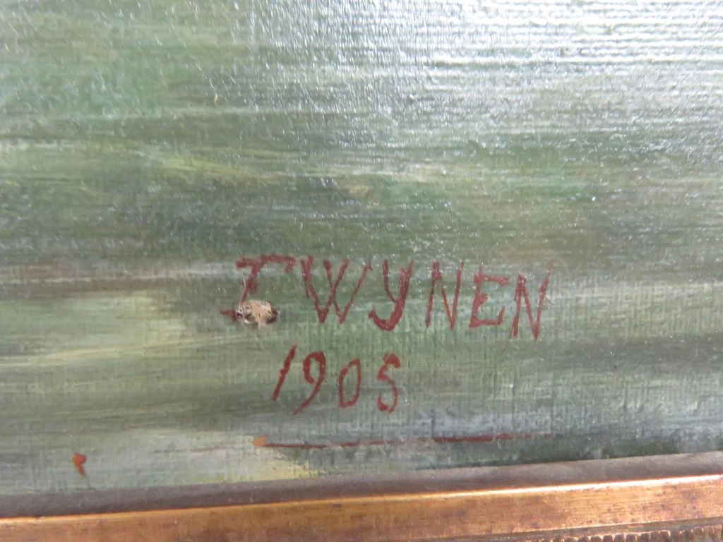 Olieverfschilderij landschap met meer en huis
