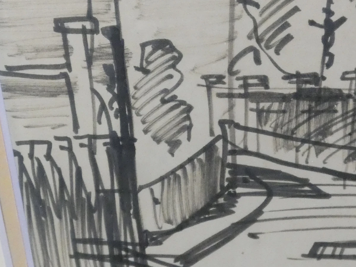Set van 2 ingekaderde zwart-wit grafische prenten van dorpsgezichten