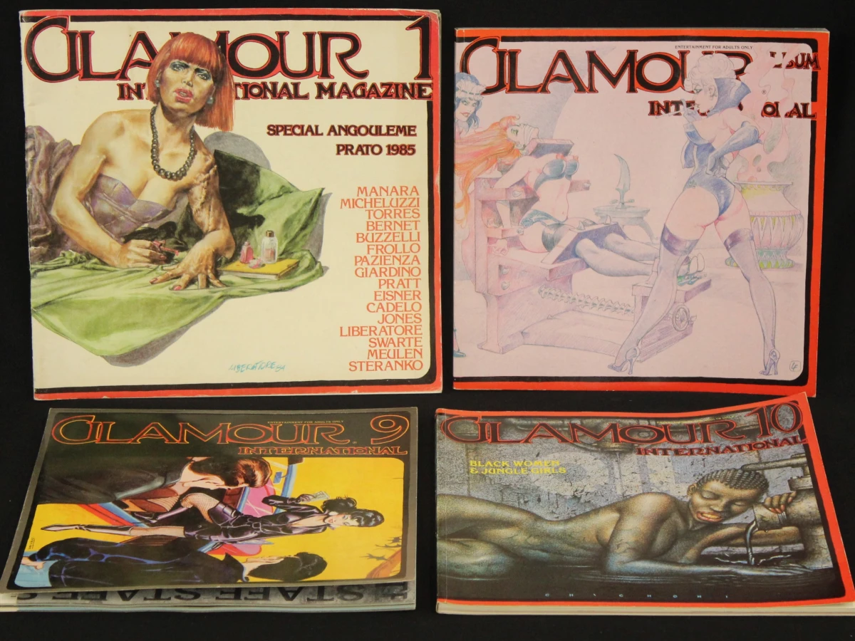 Set van 4 vintage Glamour International stripmagazines uit 1985