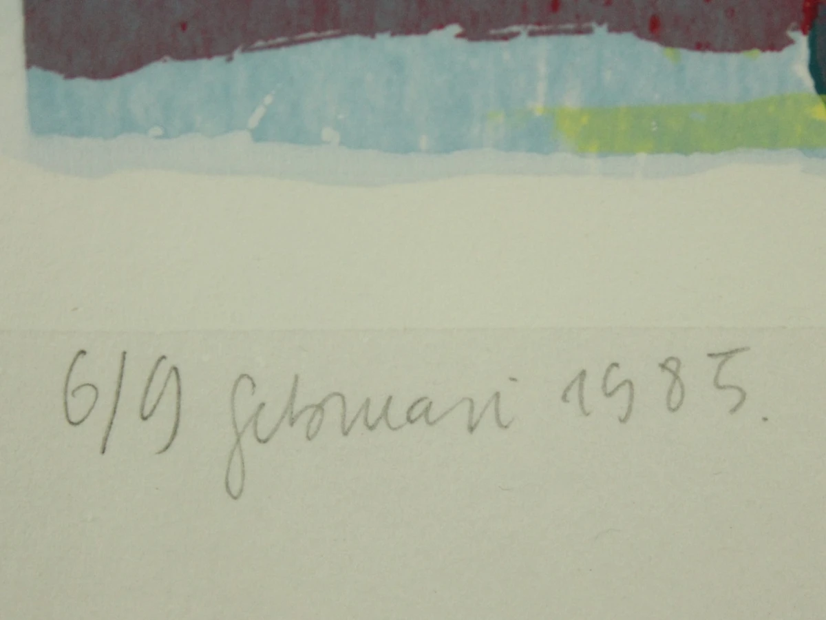 Martine Van Santvliet Abstracte ingelijste kunstwerk uit 1985