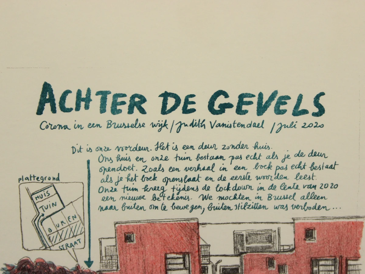 Gesigneerde lithografie 'Achter de Gevels' van Judith Vanistendael