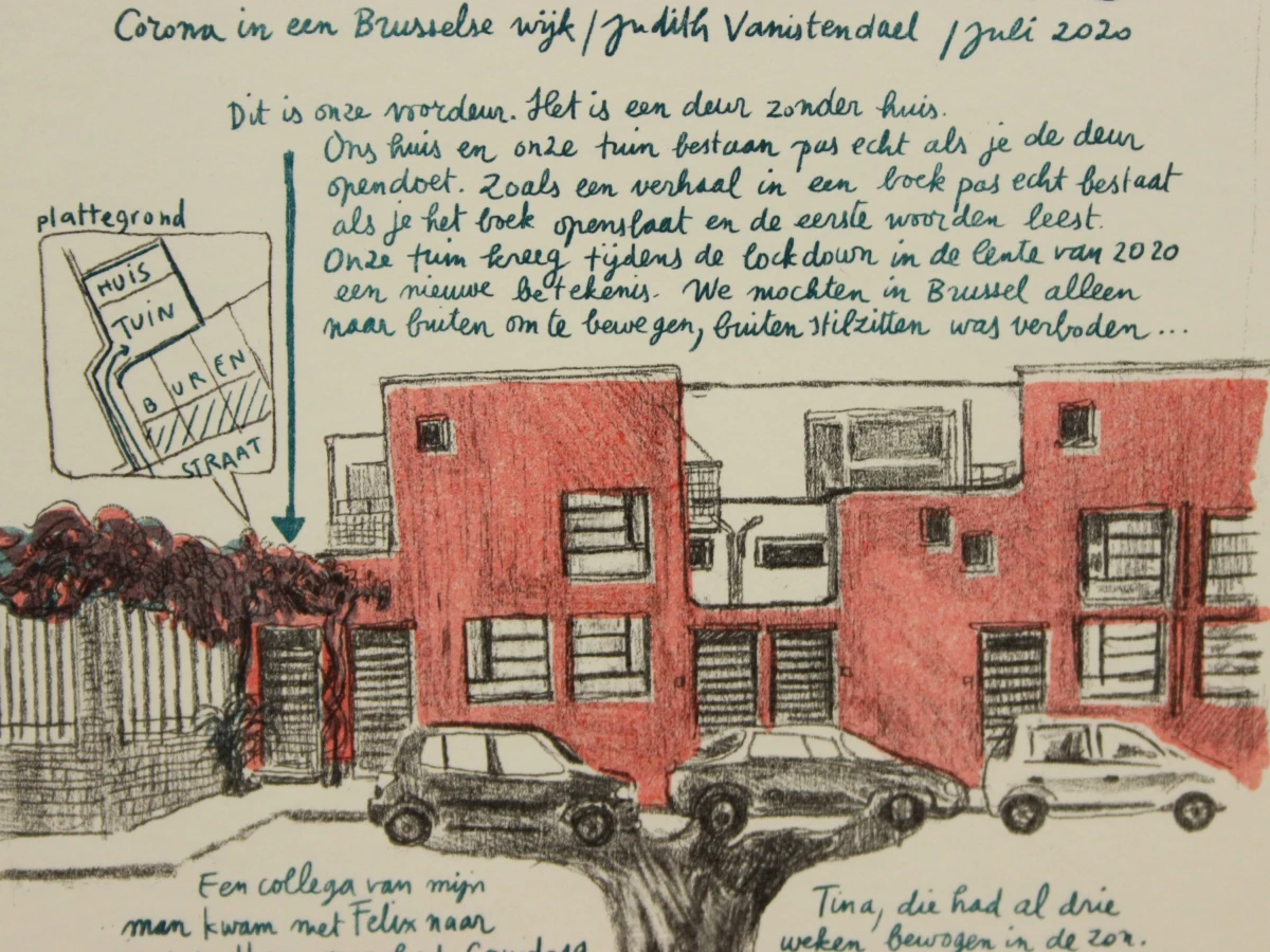 Gesigneerde lithografie 'Achter de Gevels' van Judith Vanistendael