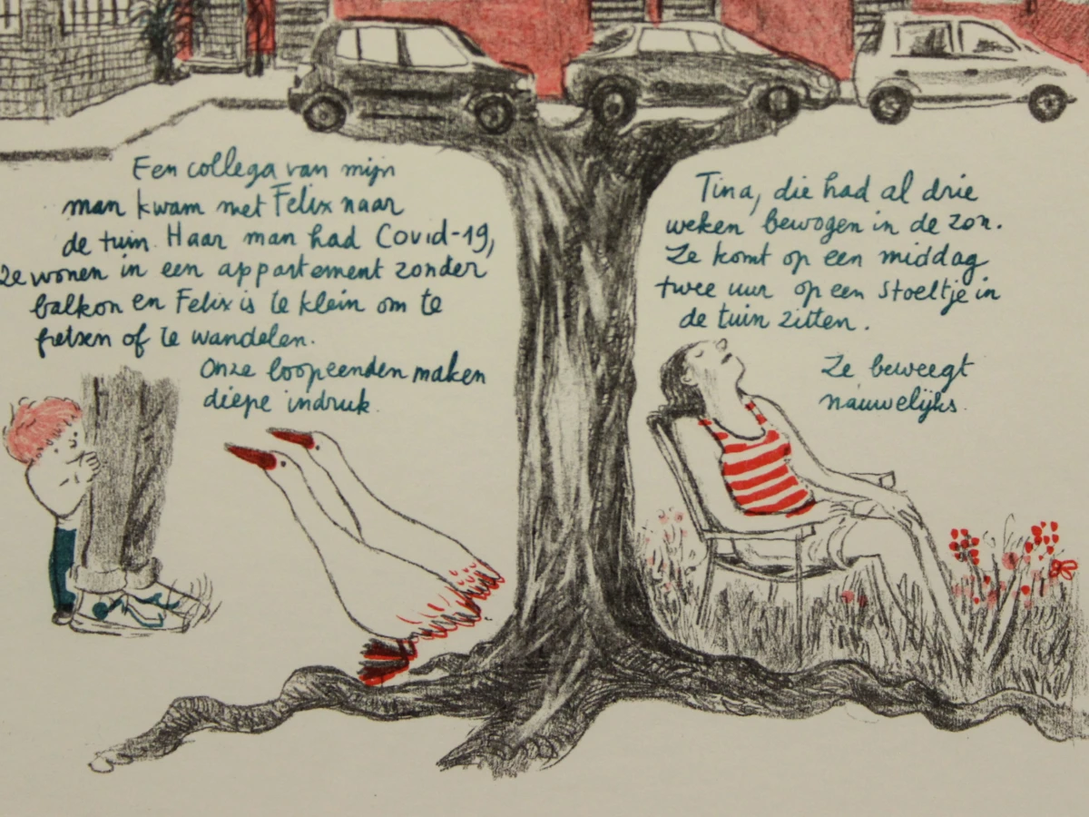 Gesigneerde lithografie 'Achter de Gevels' van Judith Vanistendael