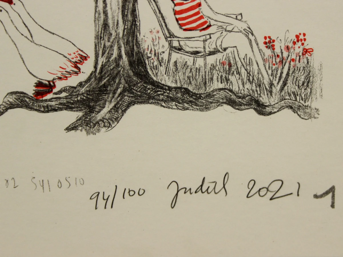 Gesigneerde lithografie 'Achter de Gevels' van Judith Vanistendael