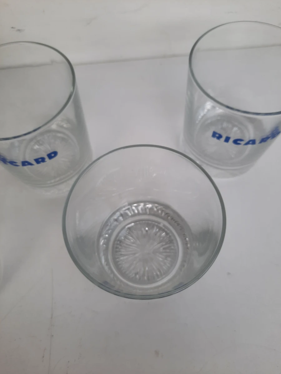 Set van 5 Vintage Ricard Pastis Glazen – Gecentreerd Blauw Logo & Sterbodem