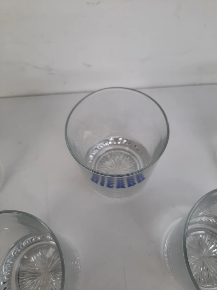 Set van 5 Vintage Ricard Pastis Glazen – Gecentreerd Blauw Logo & Sterbodem