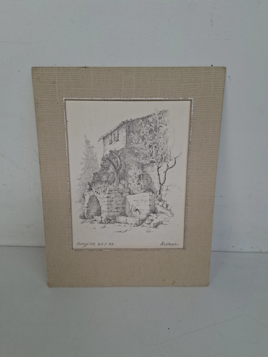 🖼️  Sfeervolle Originele Potloodtekening "Bargème" door Fellner (1989)