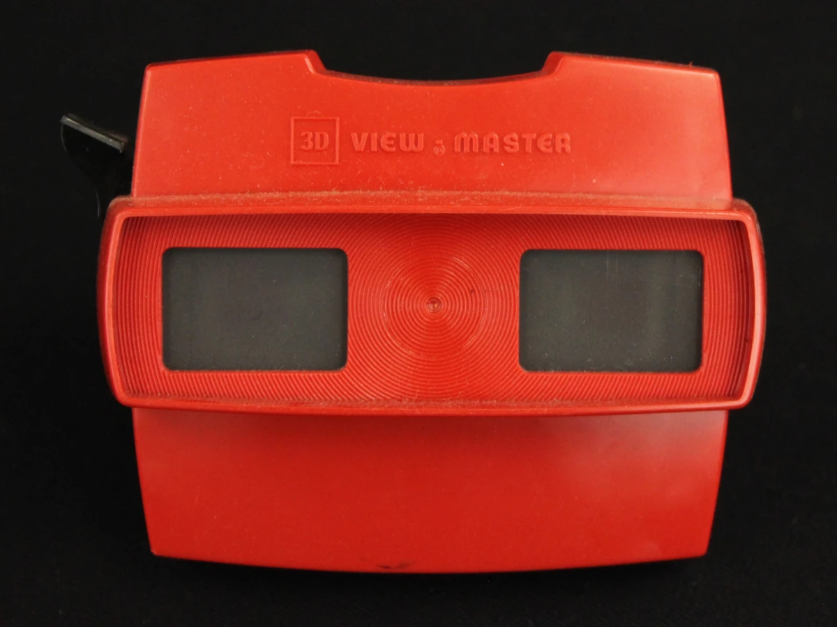 Set van 3 vintage View-Master 3D kijkers met schijven en doos