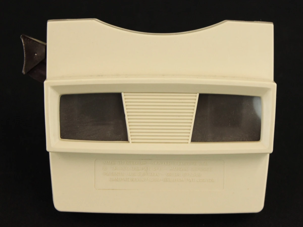 Set van 3 vintage View-Master 3D kijkers met schijven en doos