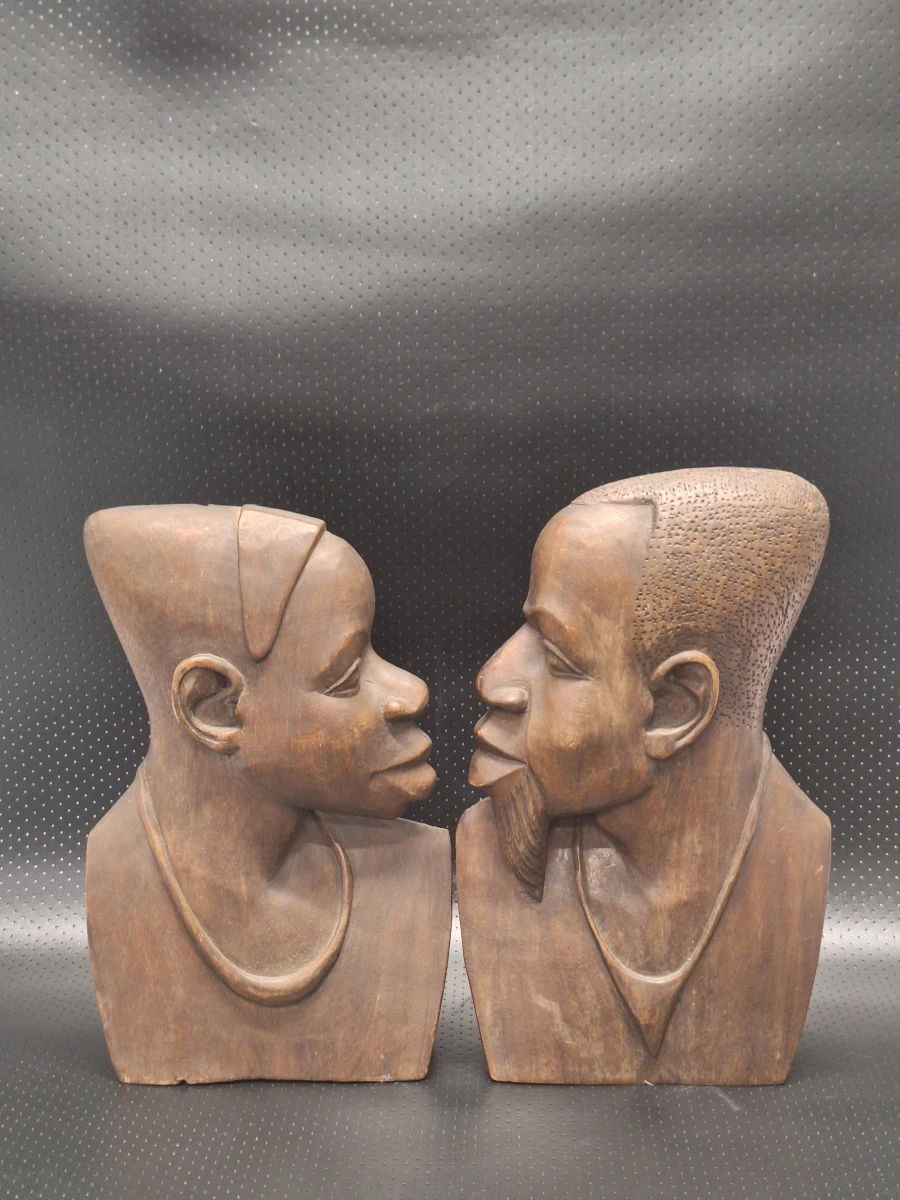 Unieke set Afrikaanse houten wandpanelen - Mid-Century Modern (man en vrouw)