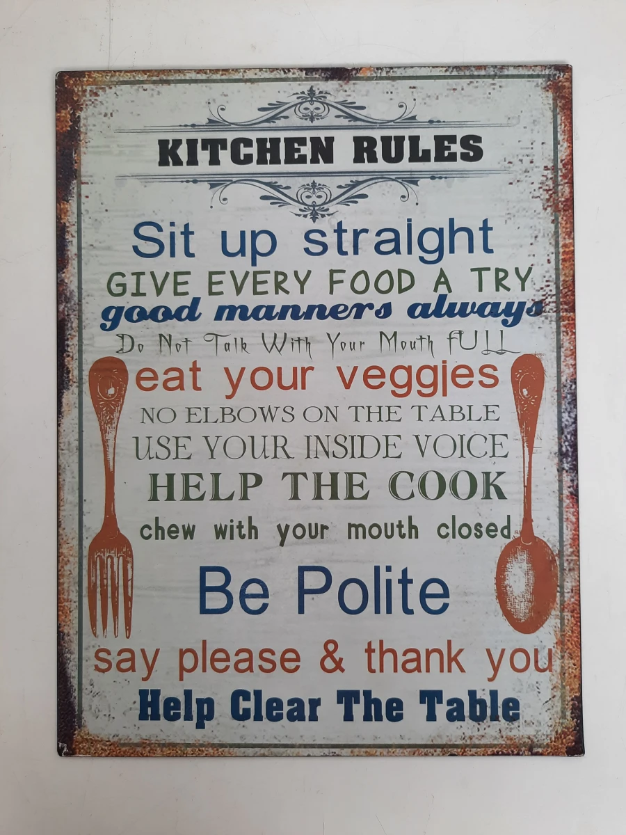 Set van 2 Vintage-Style Metalen Wandborden – 'Kitchen Rules' & 'Home Sweet Home'
