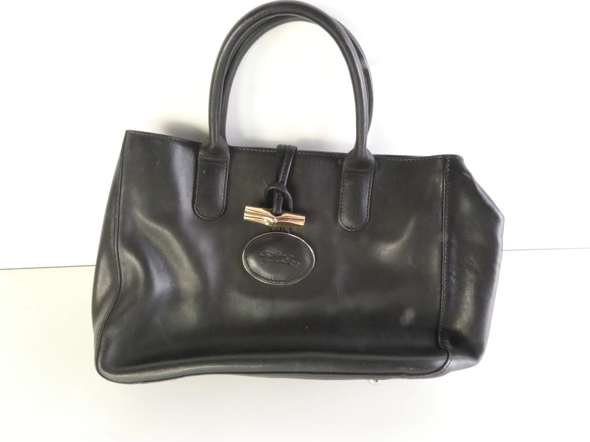 Zwarte leren handtas Longchamp Roseau made in Marokko