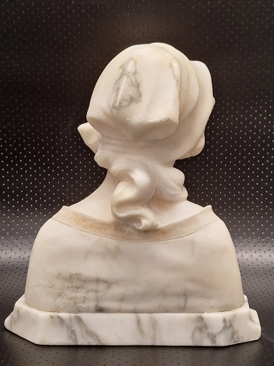 Antieke Art Nouveau albasten buste van jong meisje - Giuseppe Bessi (1857–1922)