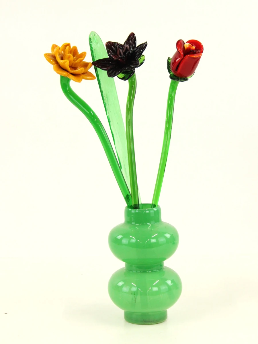 Set van 3 glazen bloemen