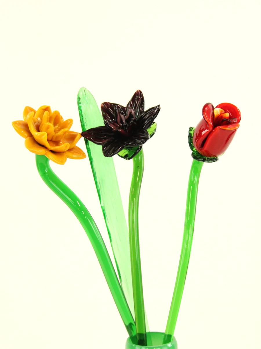 Set van 3 glazen bloemen